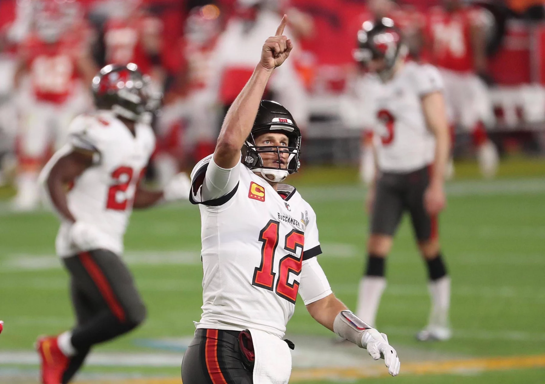 February 7, 2021, Tampa, FL, USA: Tampa Bay Buccaneers quarterback Tom Brady celebrates after a touchdown Super Bowl LV