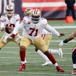 FOXBOROUGH, MA - OCTOBER 25: San Francisco 49ers offensive tackle Trent Williams (71) during a game between the New Engl