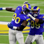 December 10, 2020, Inglewood, California, USA: Defensive end Michael Brockers 90 celebrates with teammate defensive end