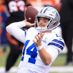 CINCINNATI, OH - DECEMBER 13: Dallas Cowboys quarterback Andy Dalton (14) warms up before the game against the Dallas Co