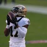 PHILADELPHIA, PA - DECEMBER 13: New Orleans Saints wide receiver Emmanuel Sanders (17) warms up during the game between