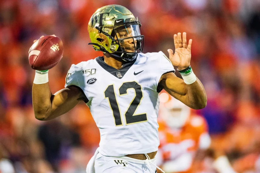 Wake Forest Demon Deacons quarterback Jamie Newman (12) during the NCAA, College League, USA college