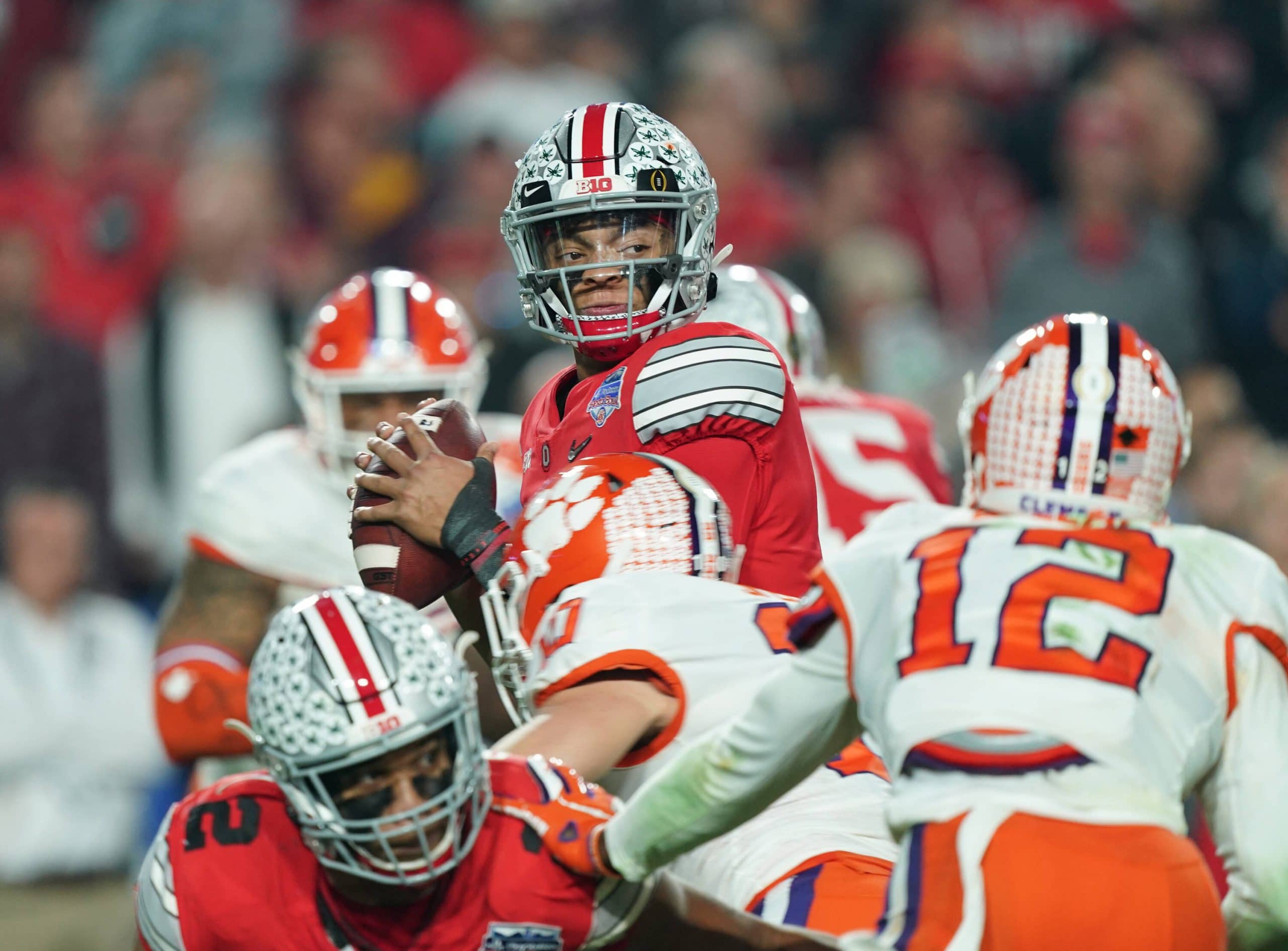 former Ohio State Buckeyes quarterback (1) Justin Fields is projected to go in the 1st Round of the NFL,