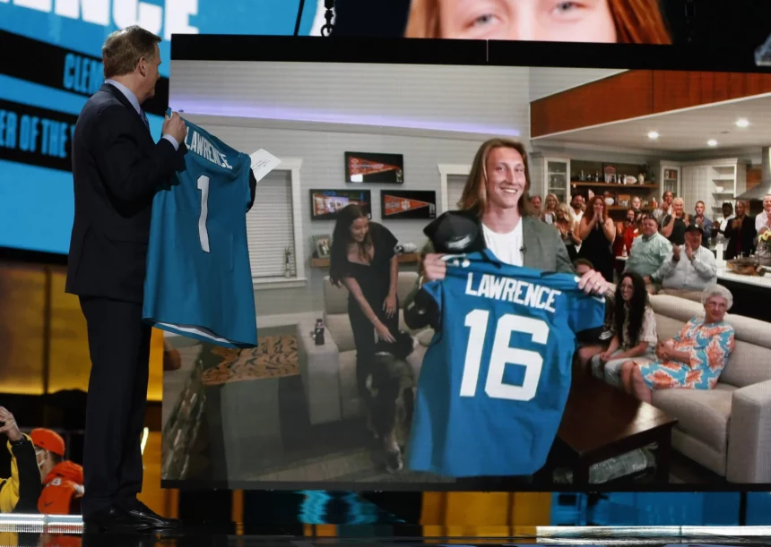 The Jacksonville Jaguars select Clemson quarterback Trevor Lawrence with the number 1 pick at the 2021 NFL, American Foo