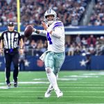 December 29th, 2019:.Dallas Cowboys quarterback Dak Prescott (4) scrambles outside to avoid pressure