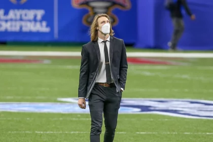 January 1, 2021: Clemson starting quarterback Trevor Lawrence (16) walks the field before the Allstate Sugar Bowl Classi