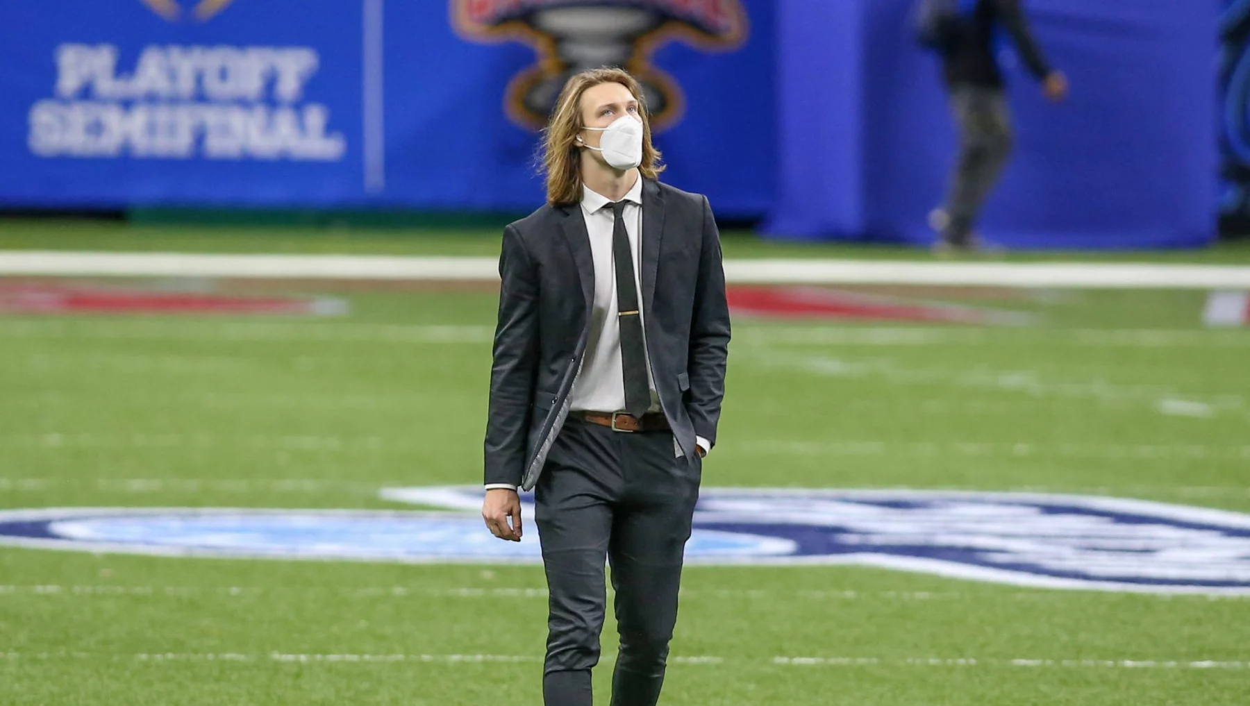 January 1, 2021: Clemson starting quarterback Trevor Lawrence (16) walks the field before the Allstate Sugar Bowl Classi