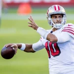 SANTA CLARA, CA - OCTOBER 18: San Francisco 49ers Quarterback Jimmy Garoppolo (10) warms up before the NFL, American Foo