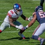 CHICAGO, IL - SEPTEMBER 20: New York Giants tight end Evan Engram (88) battles with Chicago Bears outside linebacker Kha