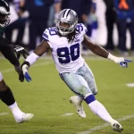 PHILADELPHIA, PA - NOVEMBER 01: Dallas Cowboys Defensive End DeMarcus Lawrence (90) rushes against Philadelphia Eagles O