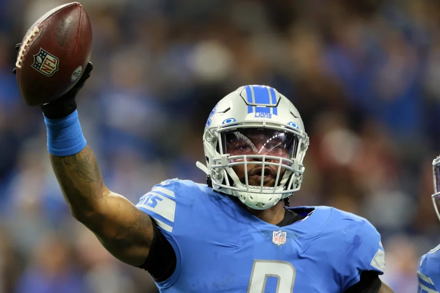 San Francisco 49ers vs Detroit Lions Detroit Lions outside linebacker Jamie Collins (8) celebrates after carrying the ba