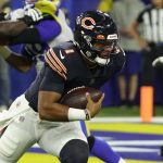 INGLEWOOD, CA - SEPTEMBER 12: Justin Fields 1 of the Bears during an NFL, American Football Herren, USA game between the