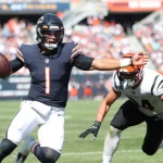 September 19, 2021: Chicago Bears quarterback Justin Fields (1) runs with the ball in the third quarter against the Cinc