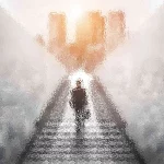 Ein verschwommenes Bild, das eine einsame Person zeigt, die Stufen hinauf auf ein helles Licht zugeht. Die Szene ist abstrakt, mit weichem Fokus und diffusen Farben. Im Hintergrund sind undeutliche Silhouetten von Stadtgebäuden zu sehen, die in warmes Sonnenlicht getaucht sind. Diese Beschreibung wurde mit der FootballR KI automatisch generiert.