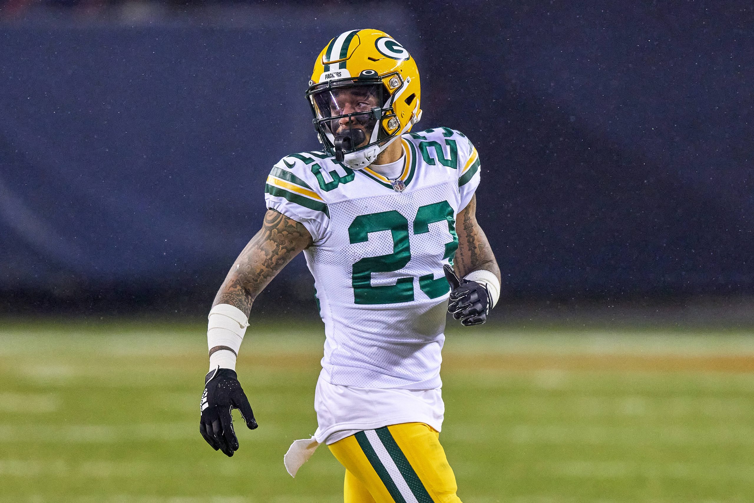 CHICAGO, IL - JANUARY 03: Green Bay Packers cornerback Jaire Alexander (23) looks on in action during a game between the