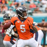 September 19, 2021 - Jacksonville, FL, U.S: Denver Broncos quarterback Teddy Bridgewater (5) during 2nd half NFL, Americ