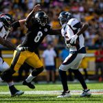 PITTSBURGH, PA - OCTOBER 10: Pittsburgh Steelers linebacker Melvin Ingram (8) rushes Denver Broncos quarterback Teddy Br