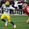 SANTA CLARA, CA - JANUARY 19: Green Bay Packers Running Back Aaron Jones rushes with the ball during an NFC Conference C