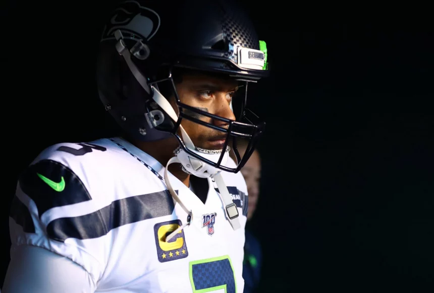 PHILADELPHIA, PA - JANUARY 05: Seattle Seahawks Quarterback Russell Wilson (3) enters the field before the NFL, America