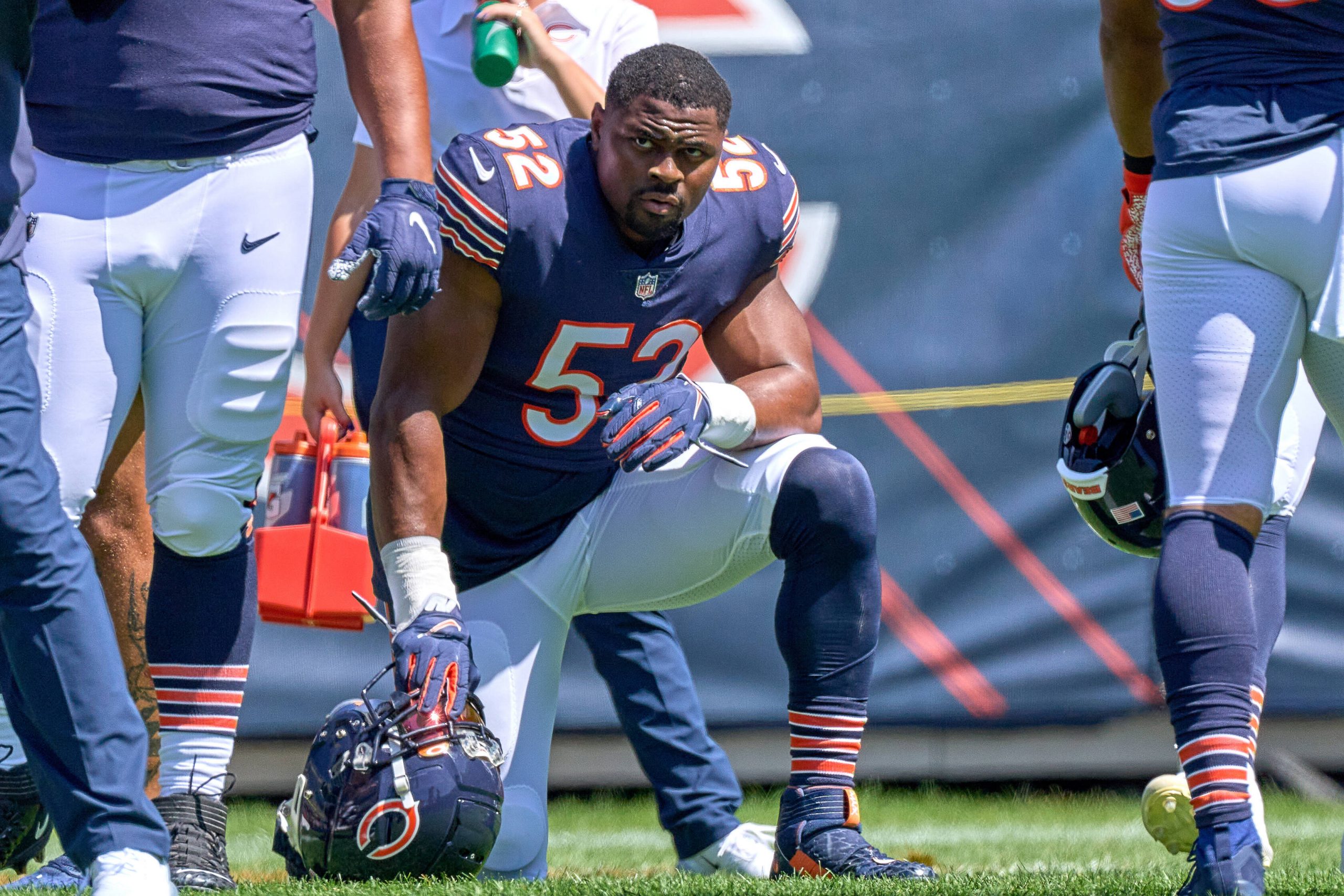 CHICAGO, IL - AUGUST 14: Chicago Bears outside linebacker Khalil Mack (52) looks on during a preseason game between the