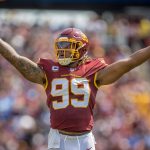 September 12, 2021: Washington Football Team defensive end Chase Young (99) urges the home crowd to make noise before th