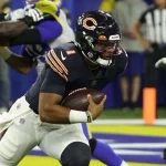 INGLEWOOD, CA - SEPTEMBER 12: Justin Fields 1 of the Bears during an NFL, American Football Herren, USA game between the
