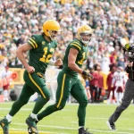 October 24, 2021: Green Bay Packers quarterback Aaron Rodgers 12 and Green Bay Packers wide receiver Allen Lazard 13 cel