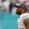 MIAMI GARDENS, FL - OCTOBER 24: Miami Dolphins quarterback Tua Tagovailoa (1) during the game between the Atlanta Falcon