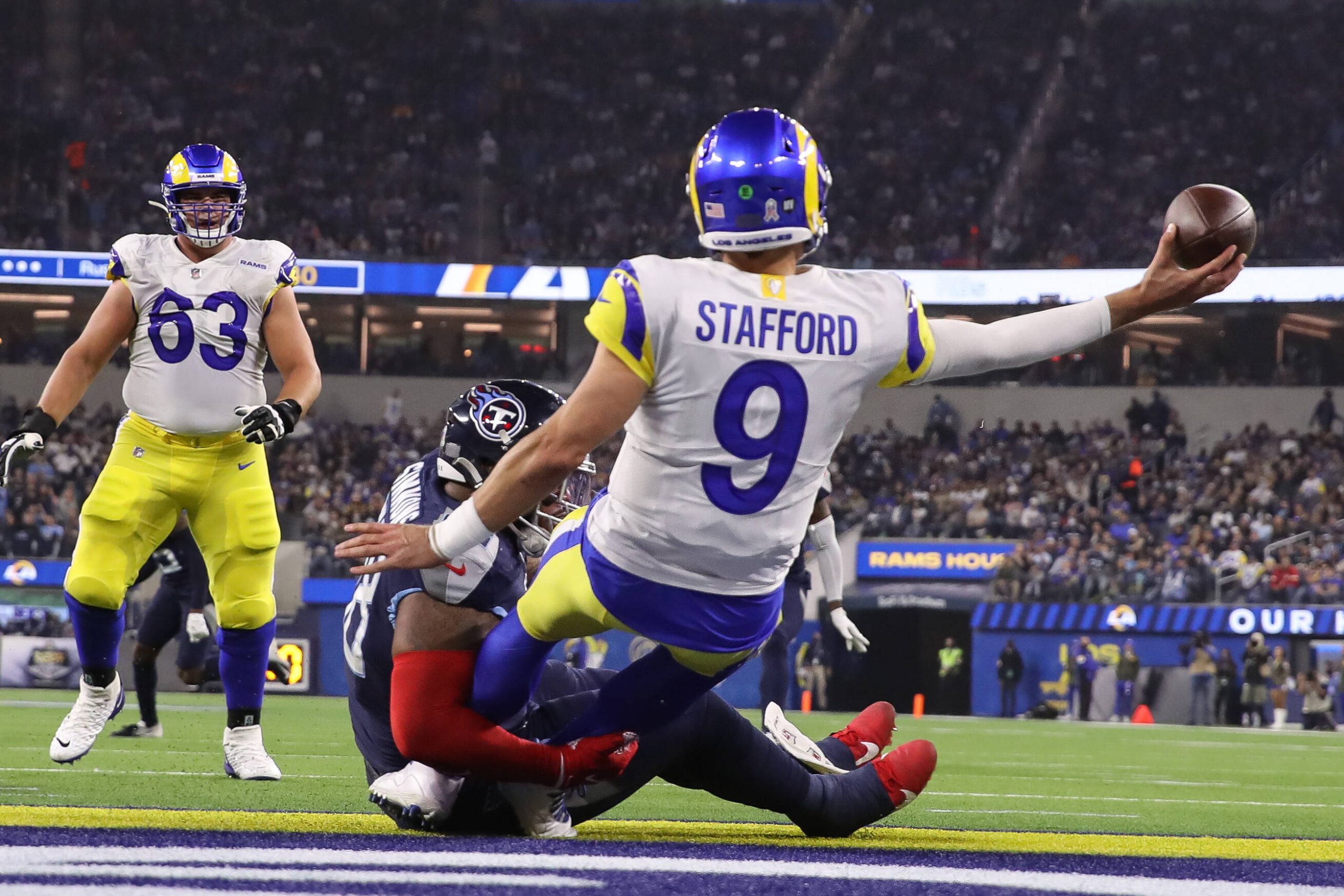 INGLEWOOD, CA - NOVEMBER 7:Tennessee Titans defensive end Jeffery Simmons 98 sacks Los Angeles Rams quarterback Matthew