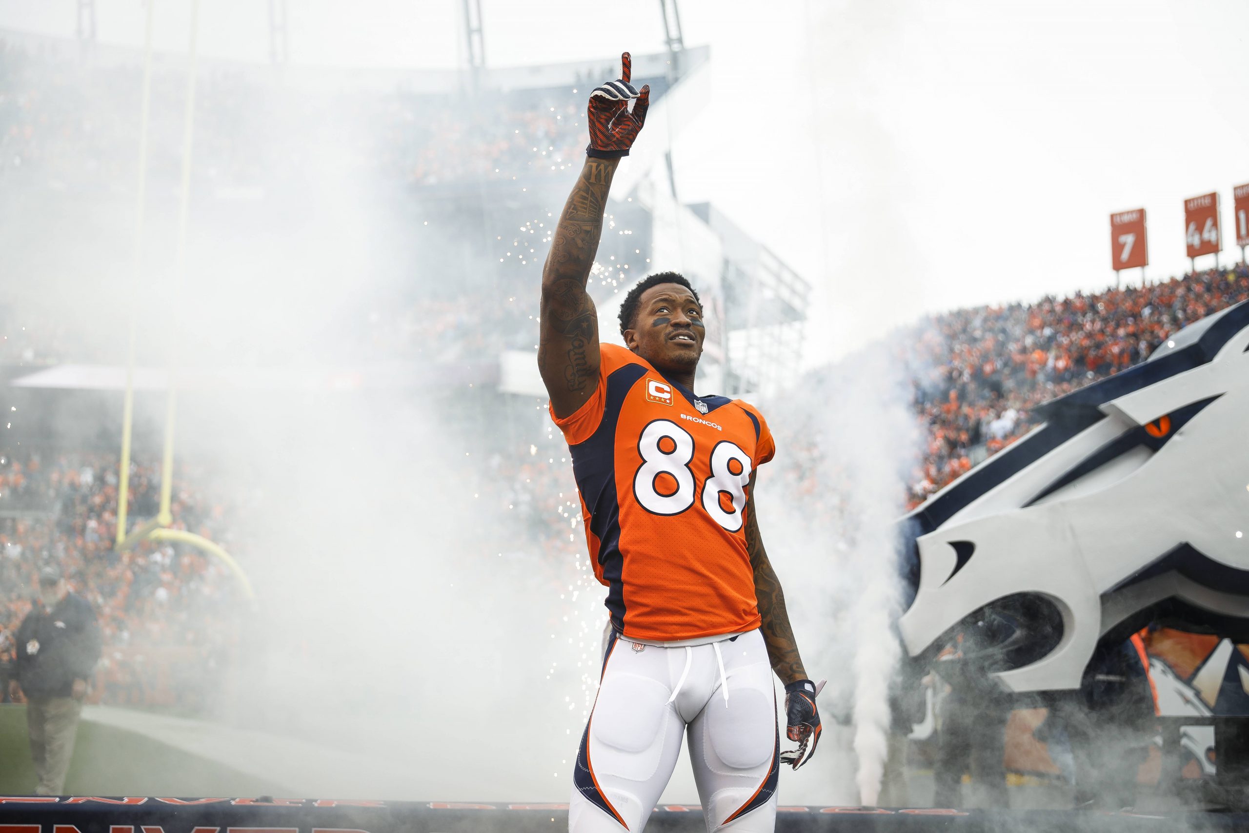 DENVER CO NOVEMBER 19 Denver Broncos wide receiver Demaryius Thomas 88 in introduced to the hom