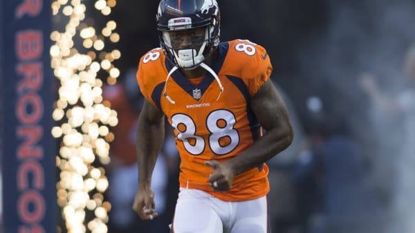 DENVER CO AUGUST 11 Denver Broncos receiver Demaryius Thomas 88 runs out of the tunnel during