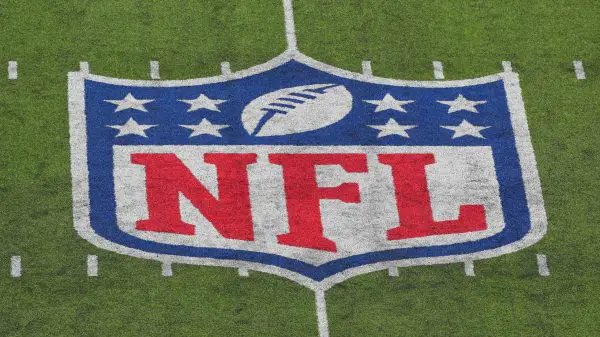 EAST RUTHERFORD, NJ - SEPTEMBER 16: A general view of the NFL American Football Herren USA Shield during the first quar