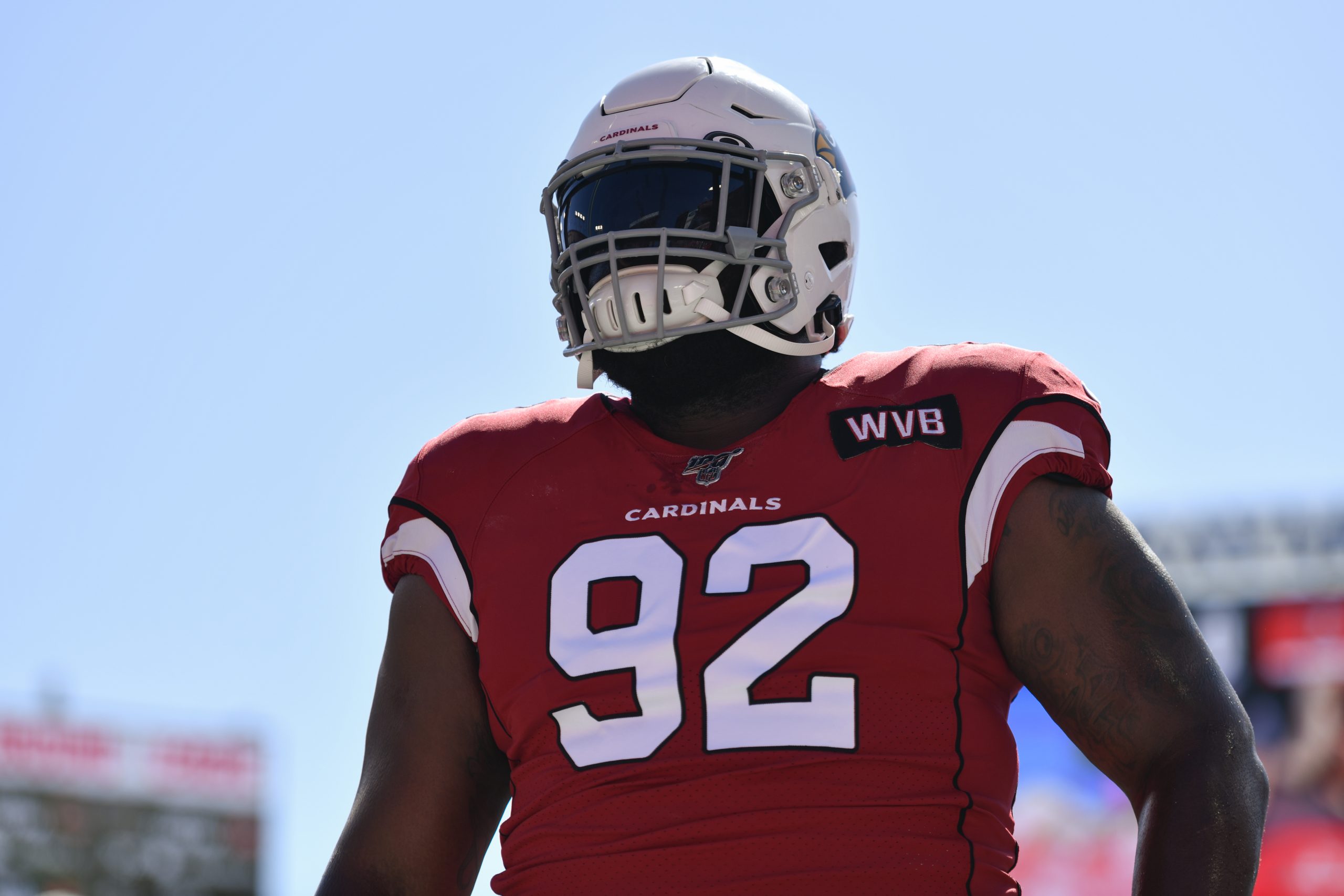 TAMPA, FL - NOVEMBER 10: Arizona Cardinals Nose Tackle Zach Kerr (92) prior to the first half of an NFL, American Footba