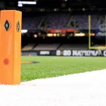 January 13, 2020: Mercedes-Benz Superdome end zone marker CFBPLAYOFF logo at the NCAA, College Leagu
