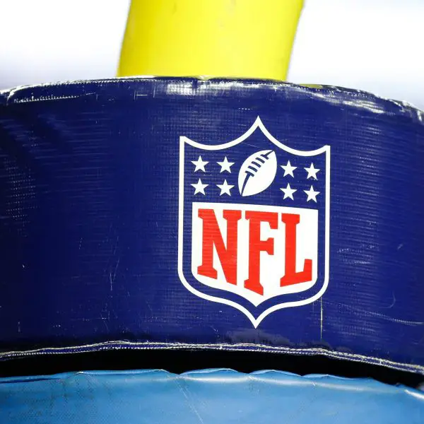 DETROIT, MI - SEPTEMBER 29: A general view of the NFL, American Football Herren, USA logo on the goal post padding is se