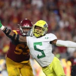 November 2, 2019: Oregon Ducks defensive end Kayvon Thibodeaux (5) tries to knock the ball away from