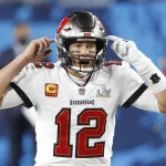 Tampa Bay Buccaneers quarterback Tom Brady (12) calls an audible during the third quarter of Super Bowl LV against the K