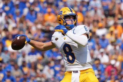 September 11, 2021: Pittsburgh Panthers quarterback Kenny Pickett 8 prepares to throw the ball during the NCAA, College