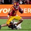September 25, 2021 Los Angeles, CA.USC Trojans wide receiver Drake London 15 in action during the first quarter the NCAA