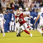 SANTA CLARA, CA - OCTOBER 24: San Francisco 49ers Running Back Elijah Mitchell (25) cuts back up field while breaking th