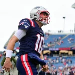November 14, 2021: New England Patriots quarterback Mac Jones (10) before the NFL, American Football Herren, USA footbal