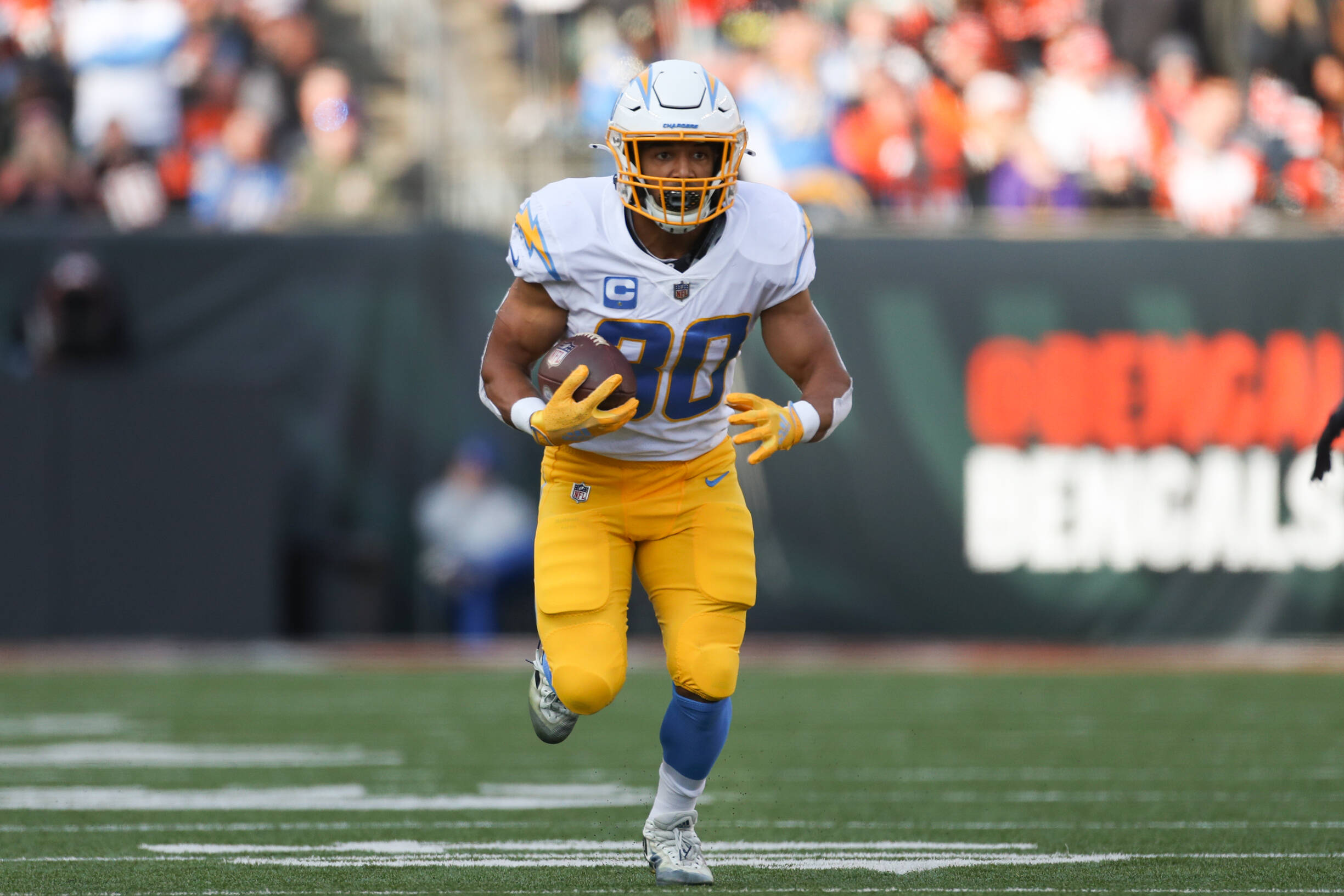 CINCINNATI, OH - DECEMBER 05: Los Angeles Chargers running back Austin Ekeler (30) carries the ball during the game agai