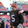CLEVELAND, OH - DECEMBER 12: Cleveland Browns quarterback Case Keenum (5) leaves the field following the National Footba