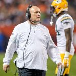 CHICAGO IL SEPTEMBER 05 Green Bay Packers offensive coordinator Nathaniel Hackett talks into his