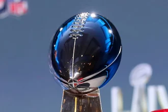 Super Bowl 2030 - JANUARY 29: A general view of the Vince Lombardi Trophy during the Commissioners press conference, PK, Press
