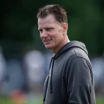 WESTFIELD, IN - JULY 30: Indianapolis Colts defensive coordinator Matt Eberflus watches a drill during the Indianapolis