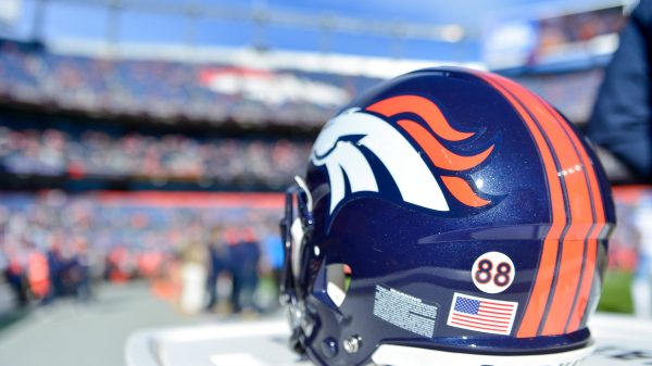 DENVER, CO - DECEMBER 12: A decal of the number 88 in honor of Denver Broncos former wide receiver Demaryius Thomas is s