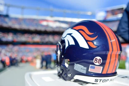 Justin Strnad, CO - DECEMBER 12: A decal of the number 88 in honor of Denver Broncos former wide receiver Demaryius Thomas is s