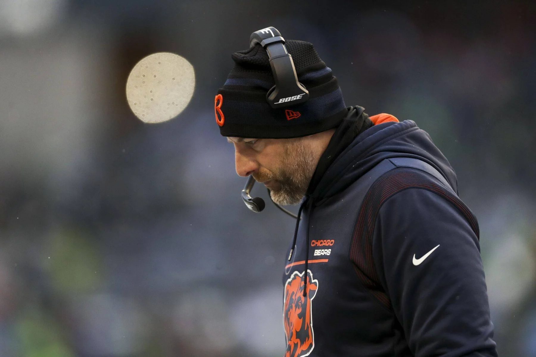 December 27, 2021: Chicago Bears coach Matt Nagy walks near the bench during the third quarter against the Seattle Seaha
