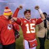 KANSAS CITY, MO - JANUARY 23: Kansas City Chiefs quarterback Patrick Mahomes (15) celebrates after the AFC Divisional R
